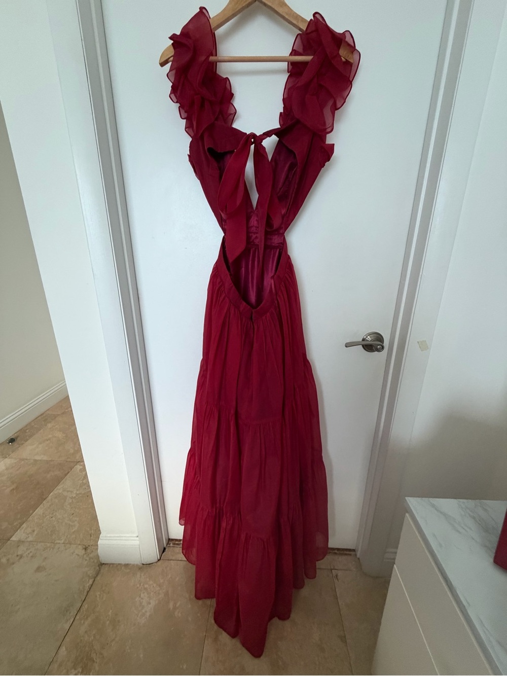 Mac Duggal Red Backless Ruffle Evening Gown - Picture 5 of 12